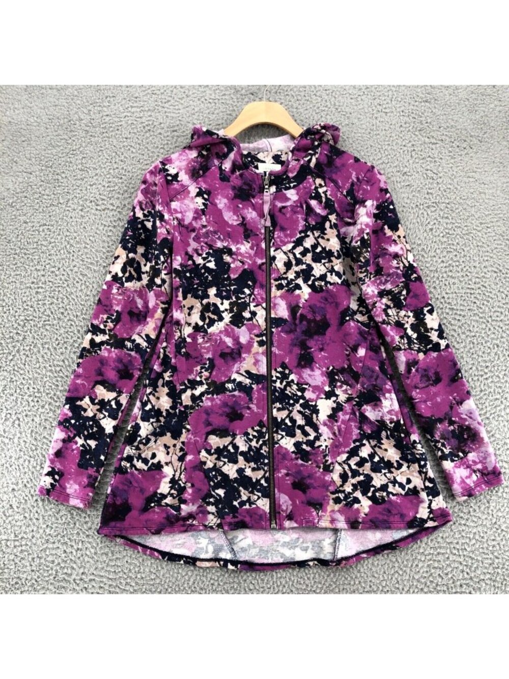 LOGO Jacket Womens XXS Pink Floral Full Zip Pockets Hooded Active Lounge Stretch